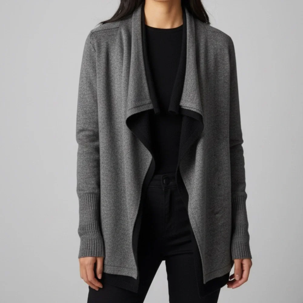Kokun Wool Cashmere Open Front Sweater Lagenlook Cardigan. Size M